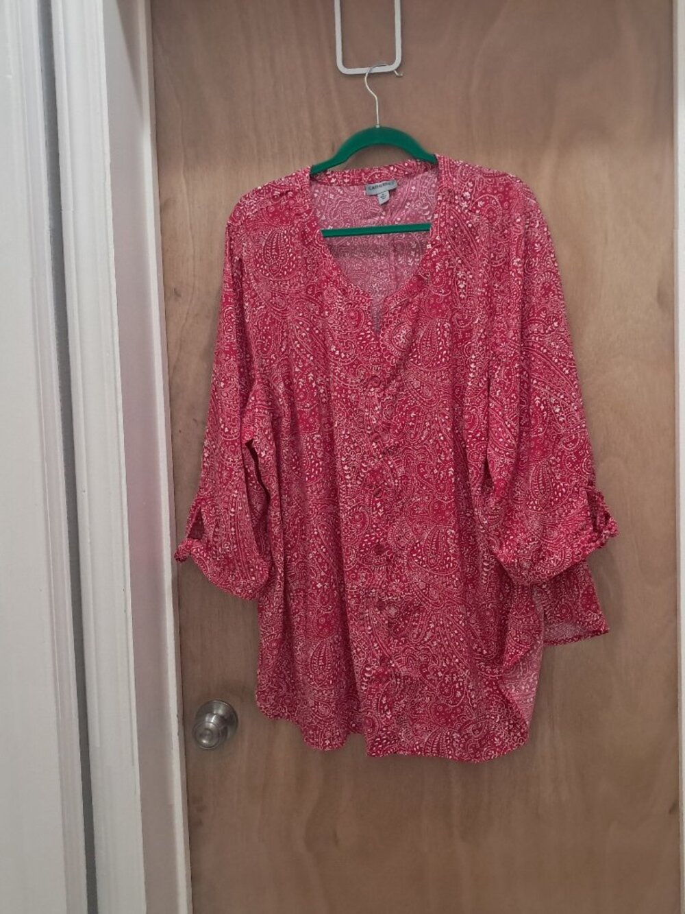 Catherines Pink Paisley Georgette Tie Sleeve Cafe Blouse Top 3X